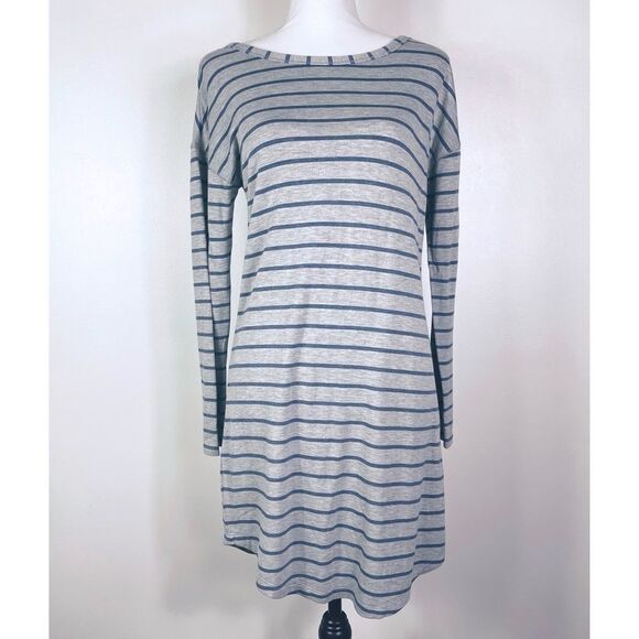 LOFT Outlet gray/blue striped dress, small - Picture 1 of 10